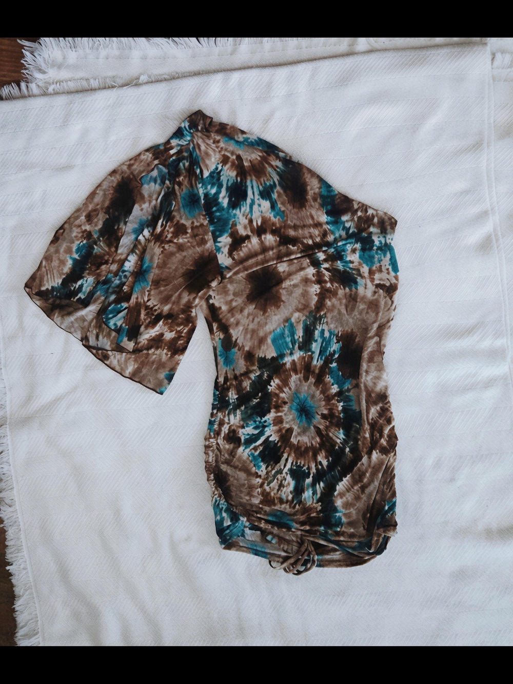 One-Shoulder Tie-Dye Dress in Teal and Brown